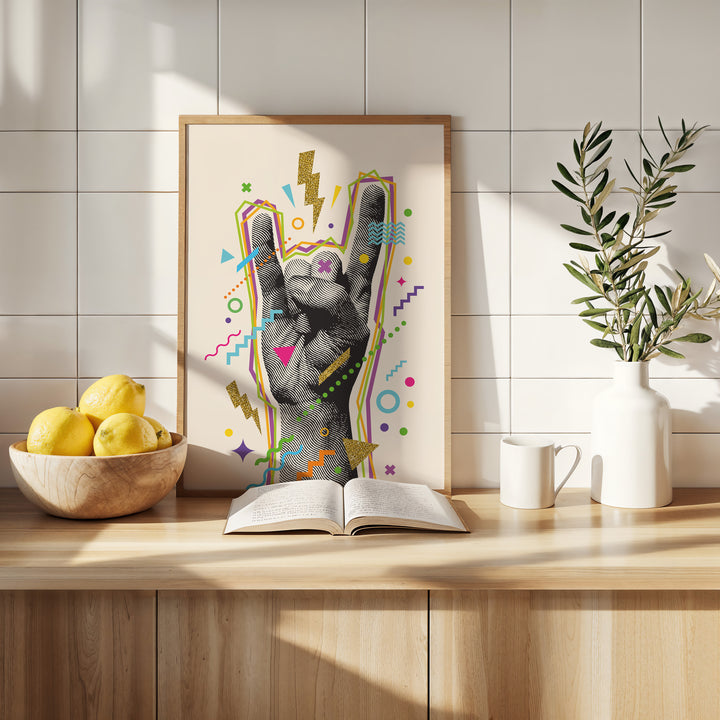 Rock on Funky Wall art,gallary wall,diing room,kitchen, timber border