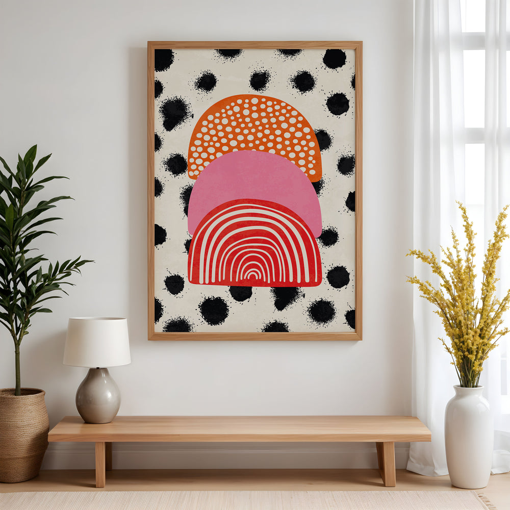 Abstract PolkaDot Pink Wall Art Rising,gallery wall,timber border