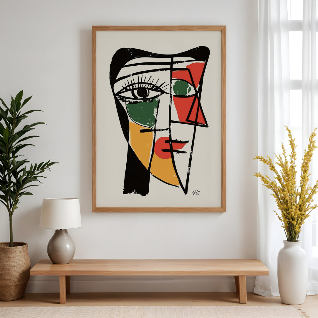 Verdant Thought Cubism Artwork,gallery wall,timber border