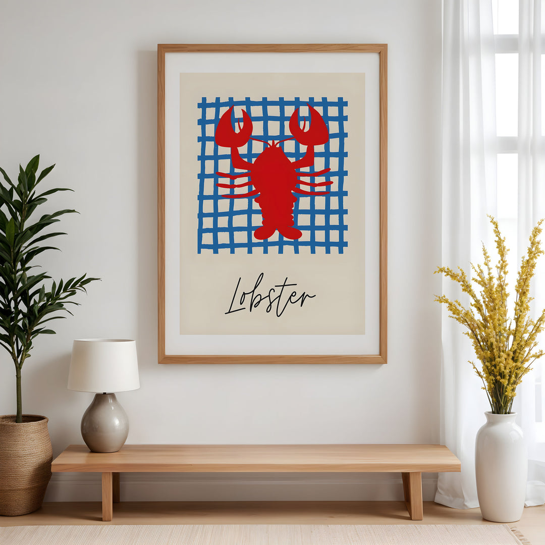 Lobster Santorini Kitchen Print,hall wayliving room,timber border