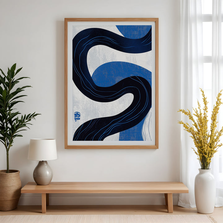 Vertical Wave Abstract Japanese Wall Art,gallery,timber border