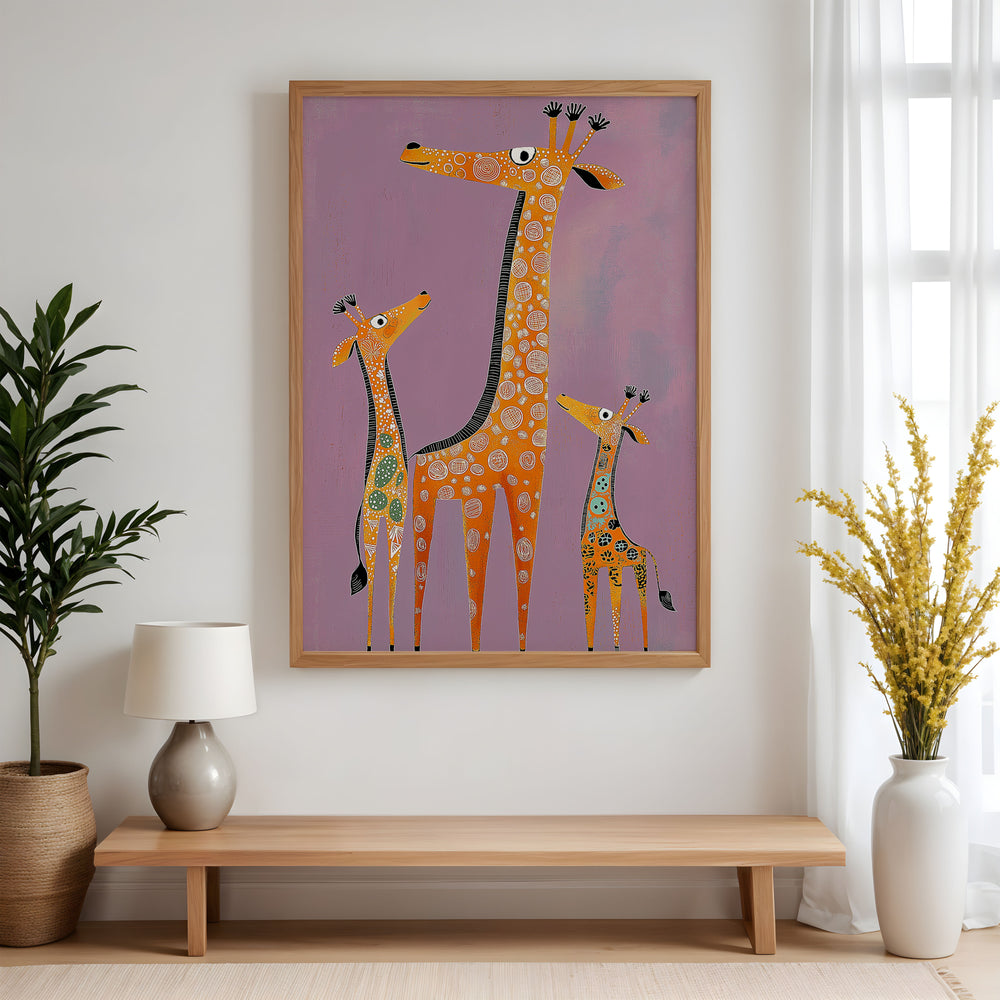 Gentle Giraffes Kids Art Print,gallery wall,timber border