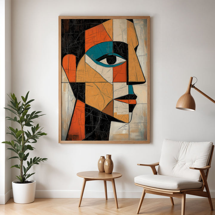 Cerulean Thought Cubism Artwork,livingroom,timber border