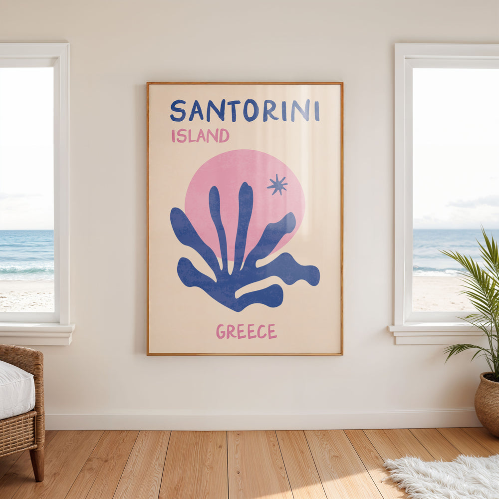 Santorini Isaland Greece Print,livingroom,timber border