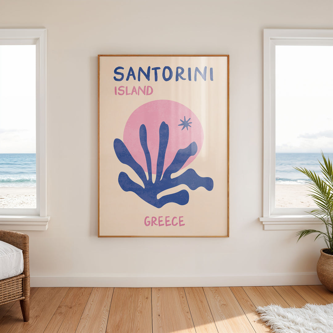 Santorini Isaland Greece Print,livingroom,timber border