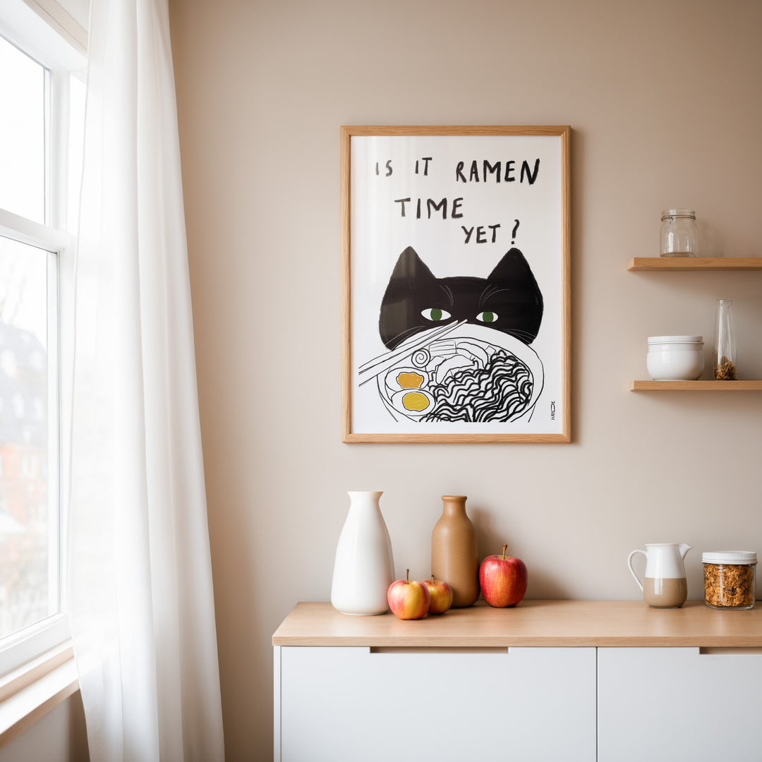 Cat Ramen Time Yet by Hayde Nizard,kitchen,timber border