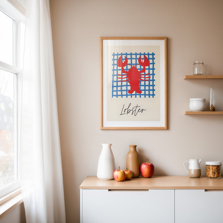 Lobster Santorini Kitchen Print,kitchen,timber border