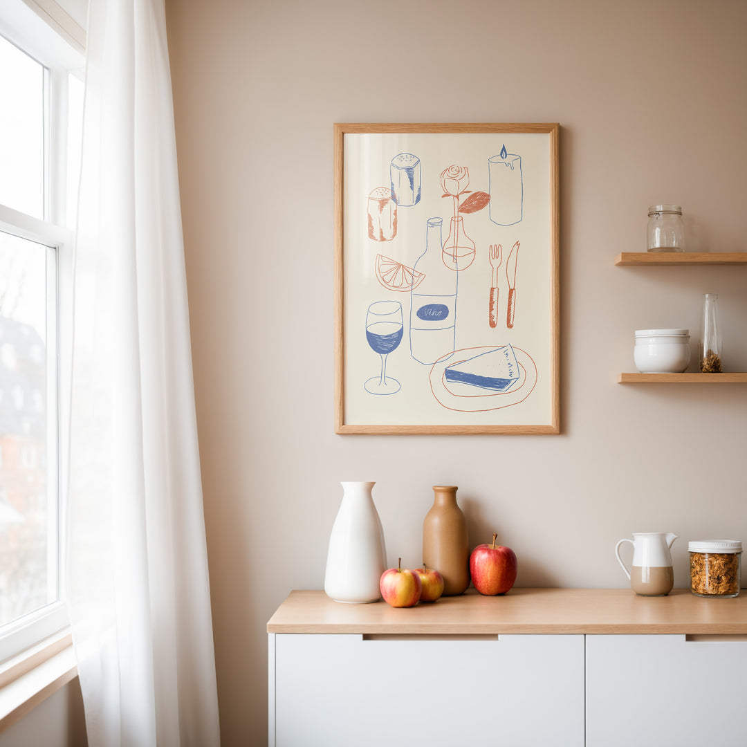 Table Kitchen Illustration by Lucia Sankovic,kitchen,timber border