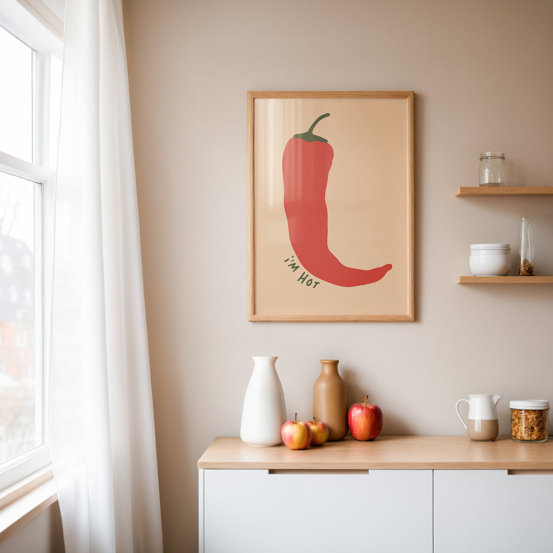 Chilli I am Hot Kitchen Print by Lucia Sankovic,kitchen,timber border