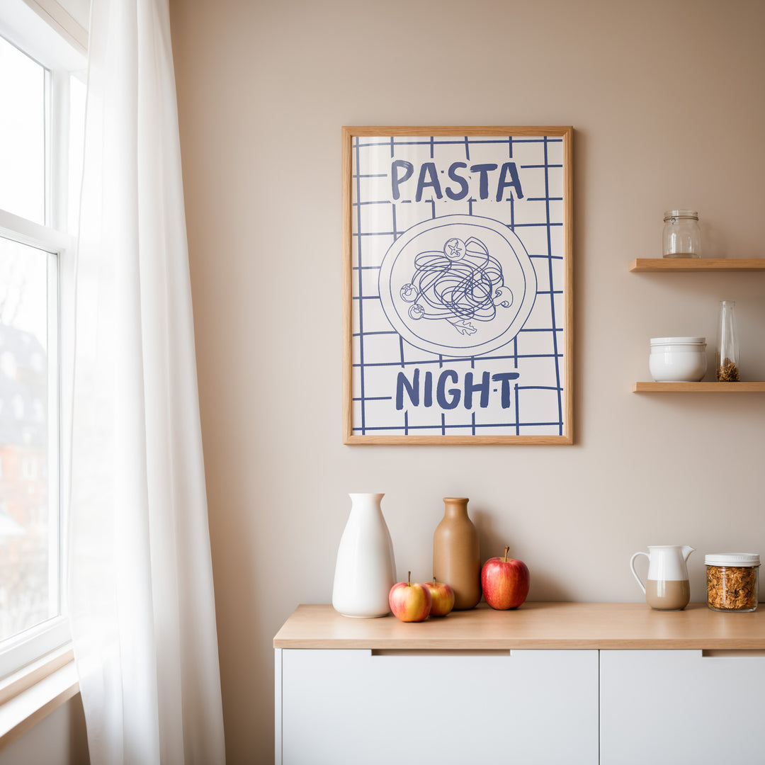 Pasta Night Kitchen Wall Print,kitchen,timber border