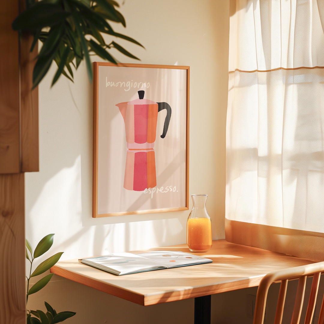 Buongiorno Espresso Kitchen Print,study,dining room,timber border