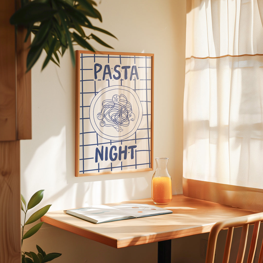 Pasta Night Kitchen Wall Print,study,timber border