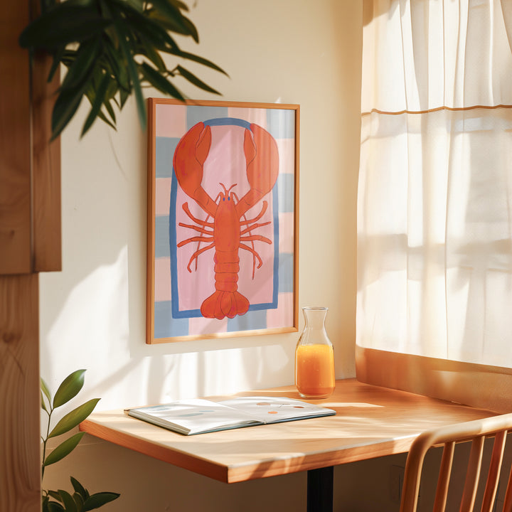 Kitchen Lobster Wall Print by Lucia Sankovic,study,timber border