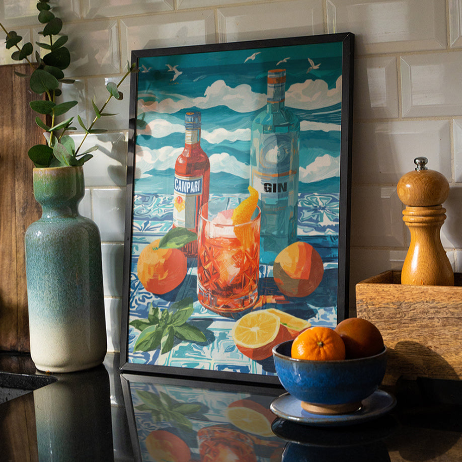 Coastal Negroni Oil Painting Illustration