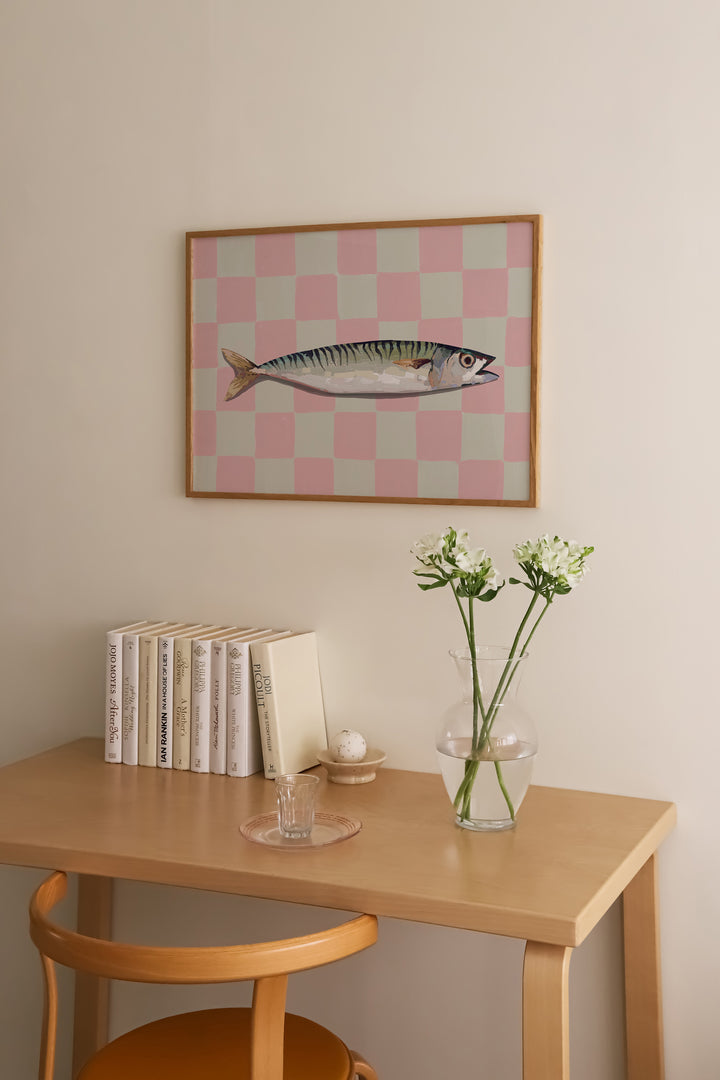 Pink Sardine Kitchen Print,study,timber border