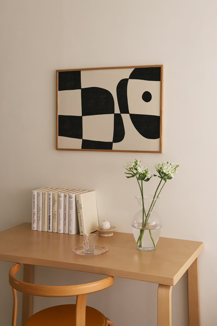 Beige and Black Animal Abstract Landscape by,living room,study,timber border