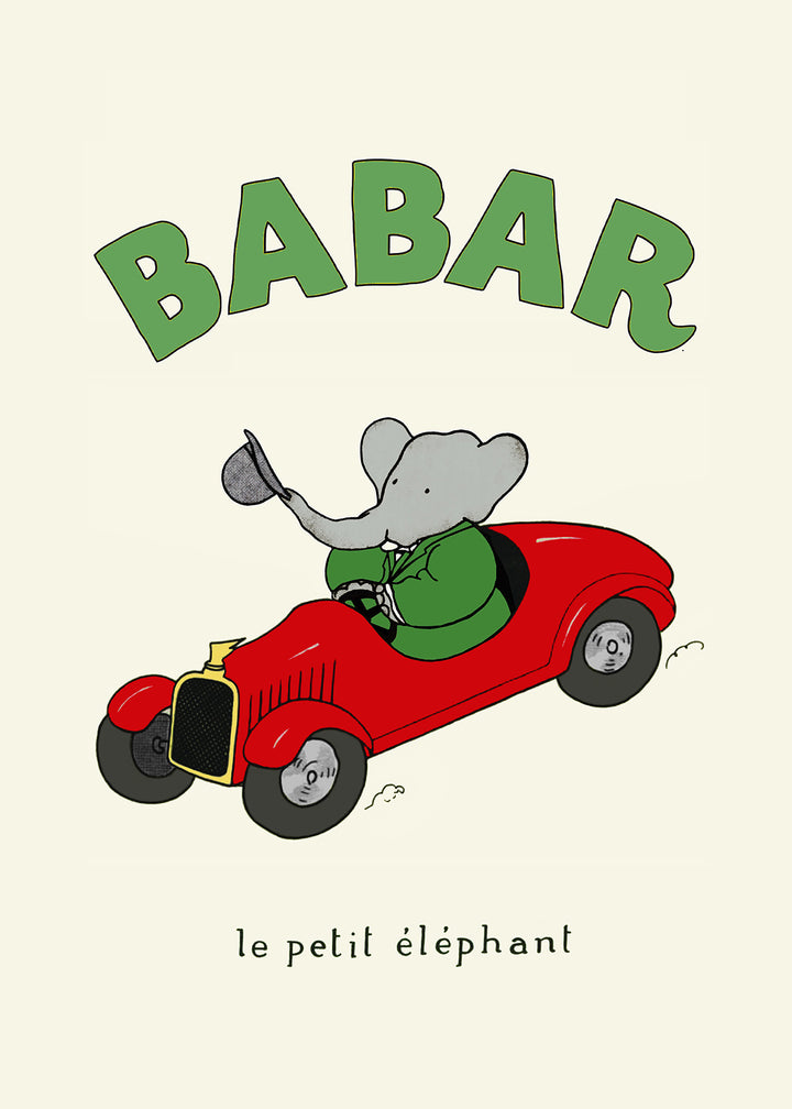 Babar Green Le Petit Elephant Nursery Print,frame