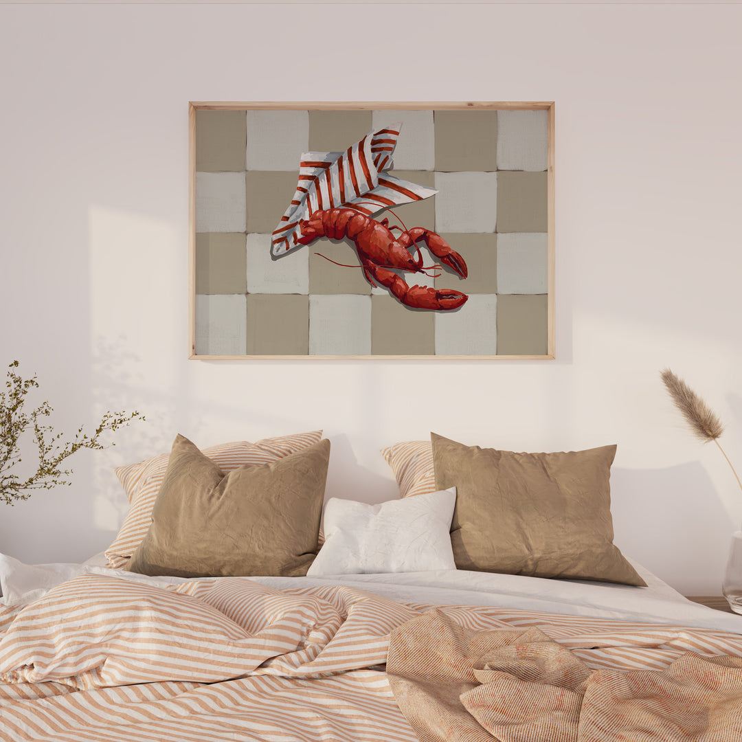 Crayfish Summer Dish Wall Print,bedroom,timber border