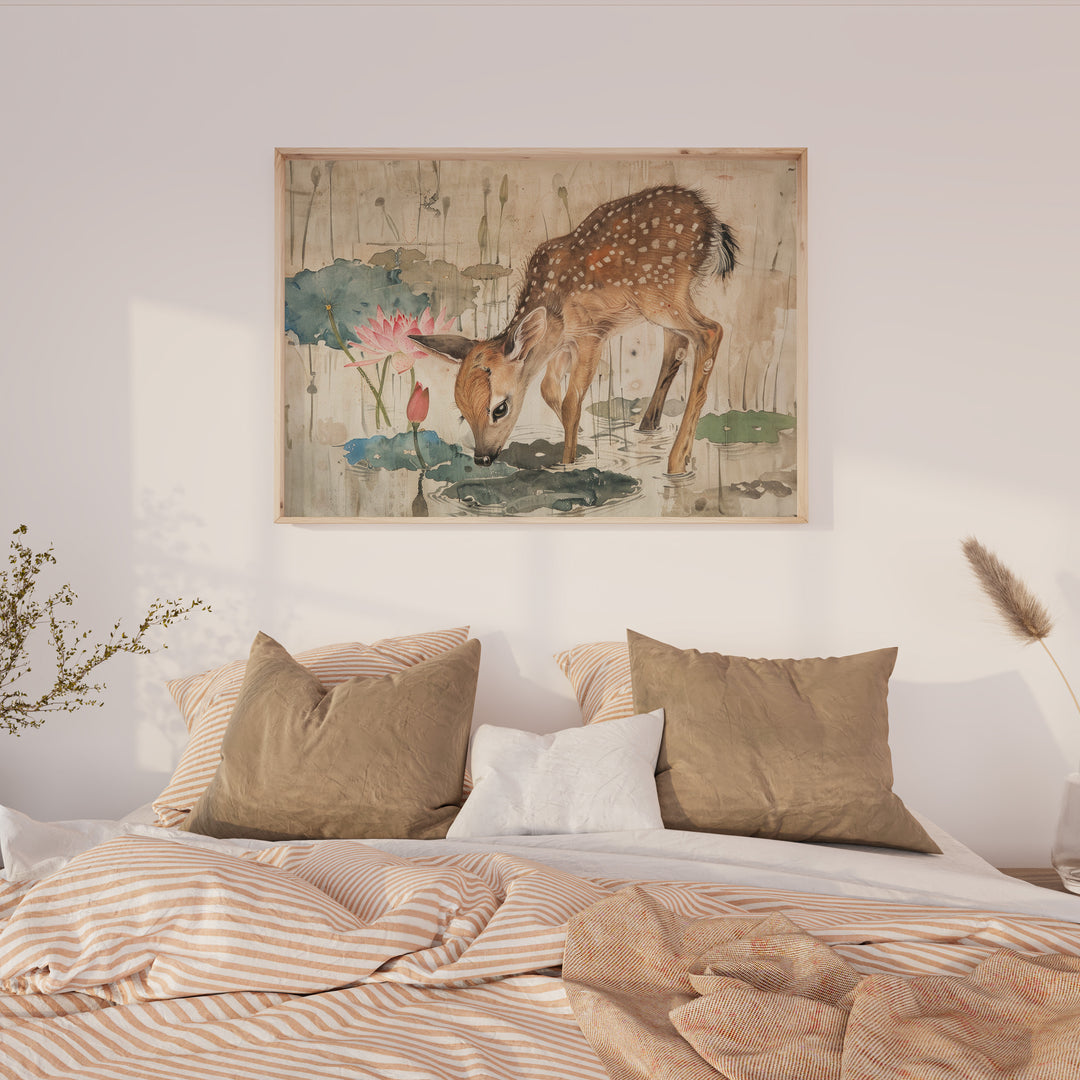 Kids Deer Nursery Print,bedroom,timber border