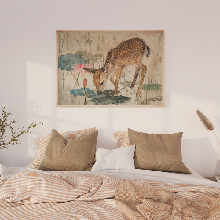 Kids Deer Nursery Print,bedroom,timber border