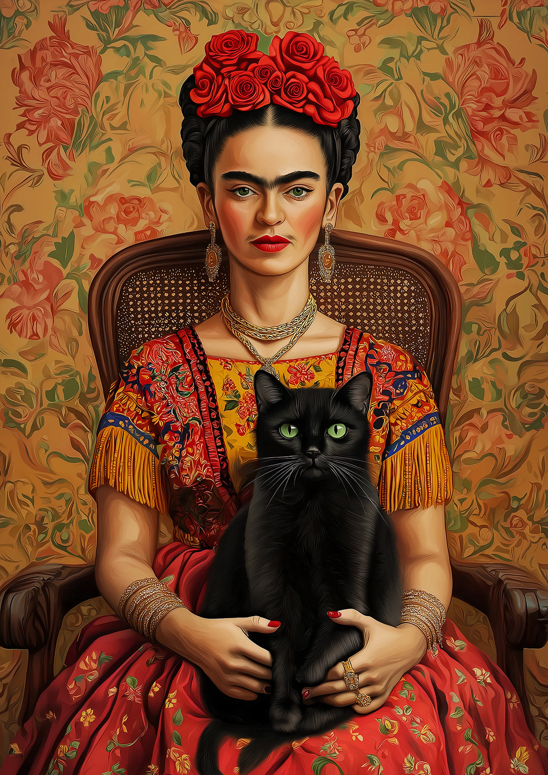 Black Cat Portrait Frida Kahlo,frame