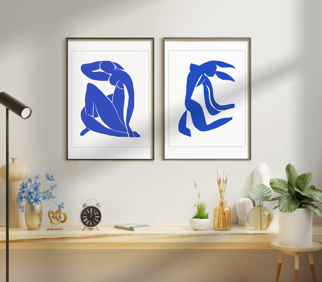 Henri Matisse Blue Papiers Decoupes Pair,gallery wall,living room, black border