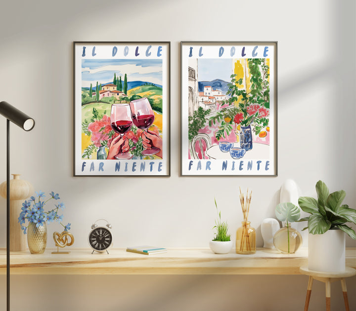 Dolce Far Niente Wall Art Pair,dining room,timber border