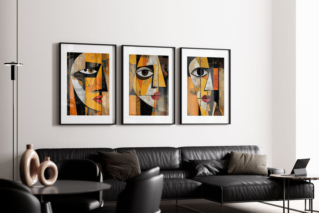 Fragments of Expression Cubism Trio Wall Art,livingroom,timber border