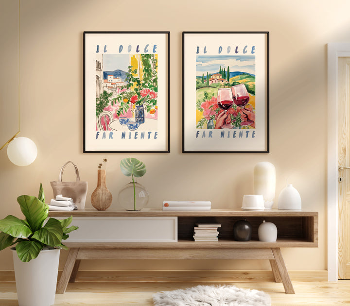 Dolce Far Niente Wall Art Pair,dining room,timber border