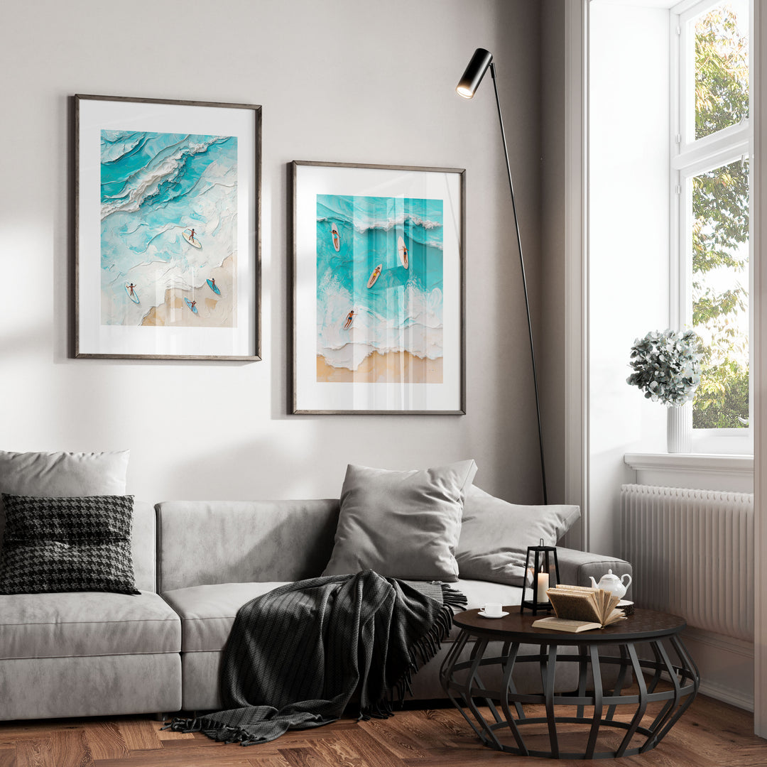 Surf Beach Painting Illustration Set of 2,living room,black border