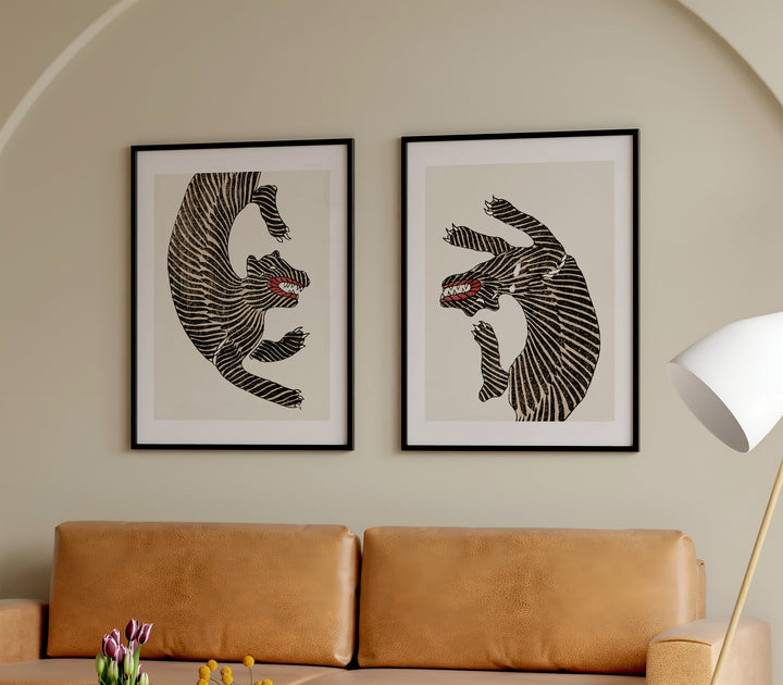 Japanese Tigers Pair,livining room,gallery wall,black border