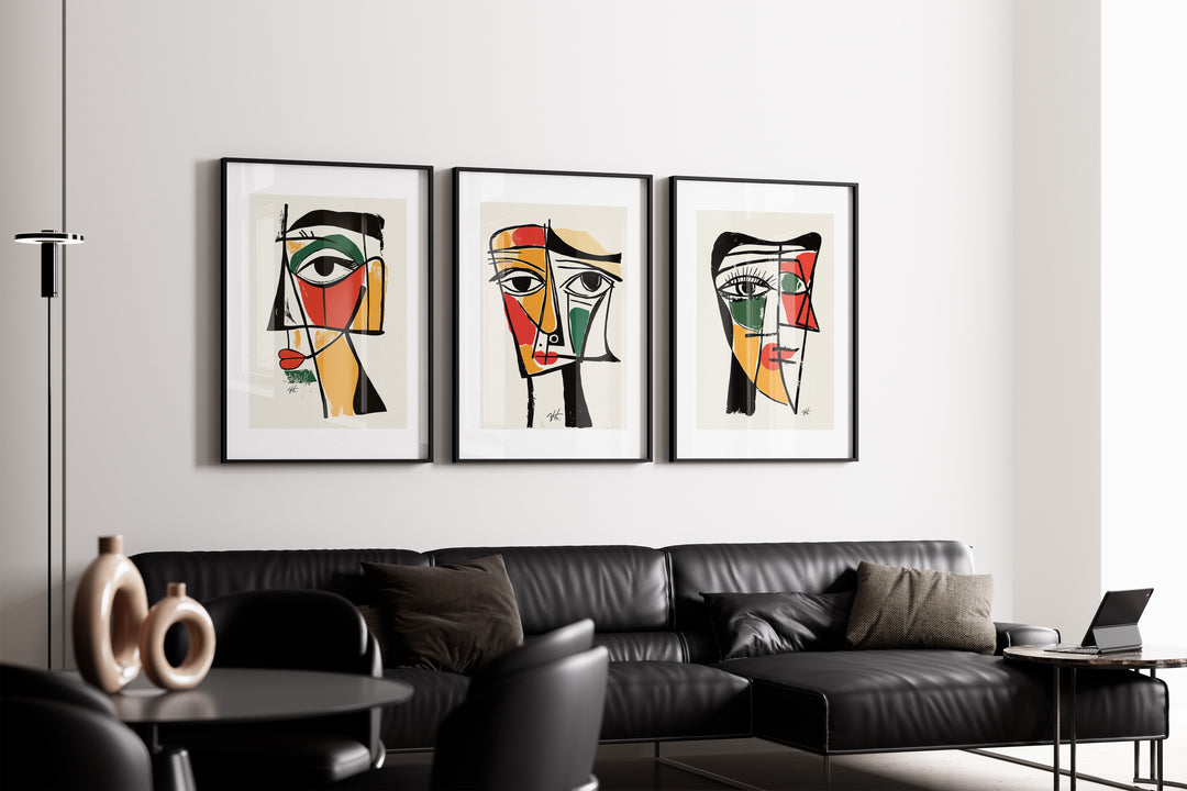 Geometric Portraits Set of 3,gallery wall,timber border