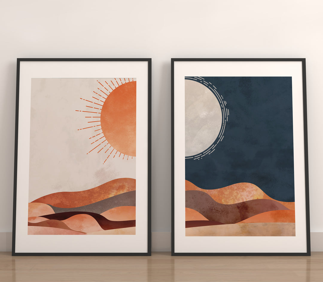 Desert Moon Set of 2 Prints,living room .black border