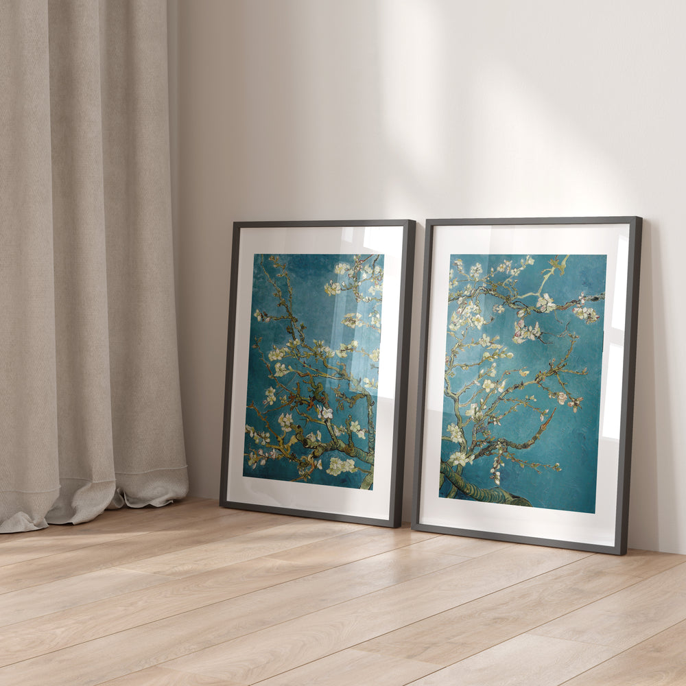 Almond Blossom Pair by Vincent Van Gogh,living room,blak border