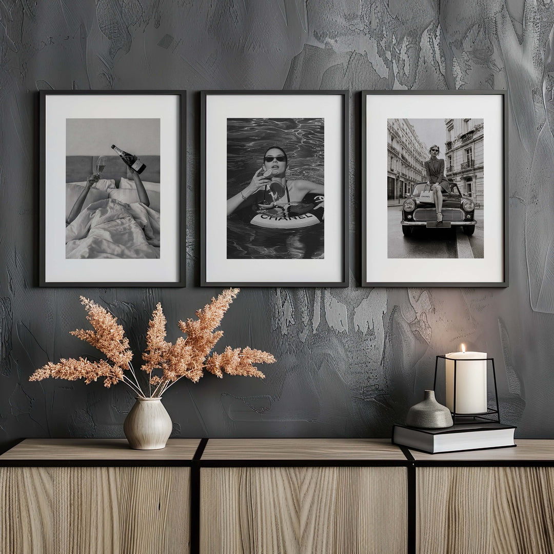 Fashion Modern Trio Wall Art Photography,gallery wall,black border