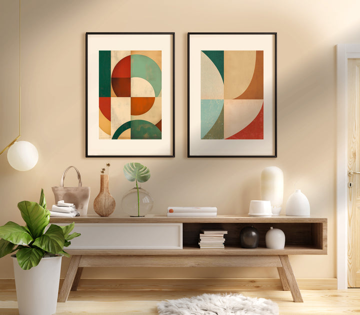 Geometric Series of Colours Abstract Set of 2,gallery wall,black border