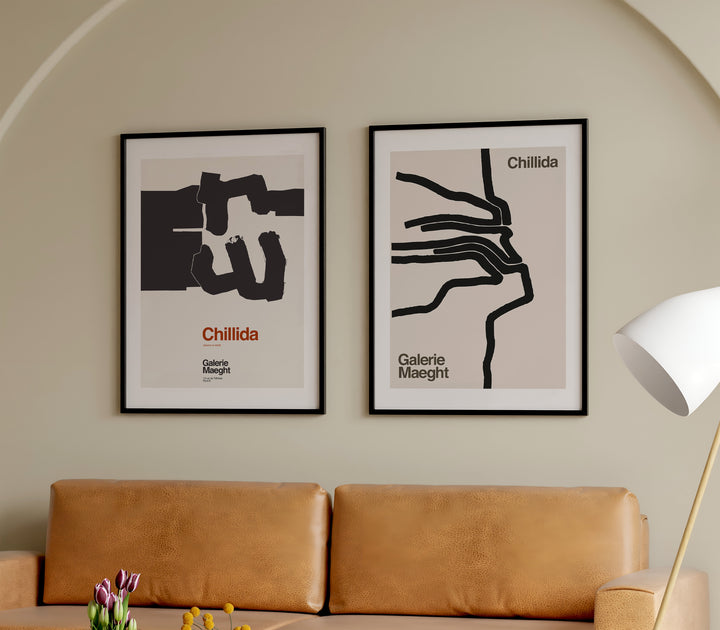 Chillida Galerie Maeght Wall Art Pair,living room,black border