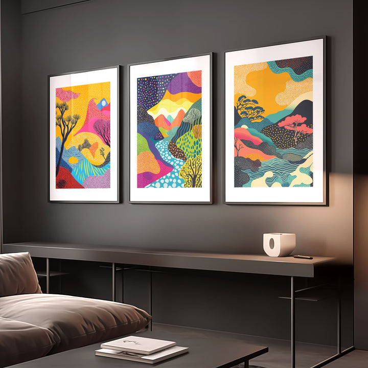 Japanese Abstract Pop Art Trio,living room,black border