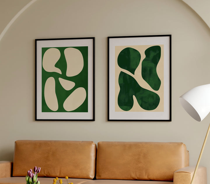 Moss Sage Abstract Gallery Pair,livingroom,black border