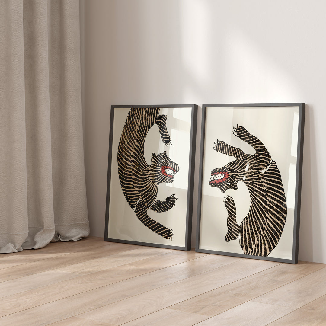 Japanese Tigers Pair,livining room,hall way,black border