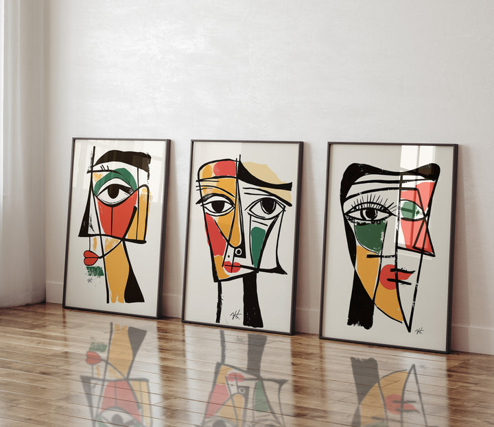 Geometric Portraits Set of 3,gallery wall,timber border