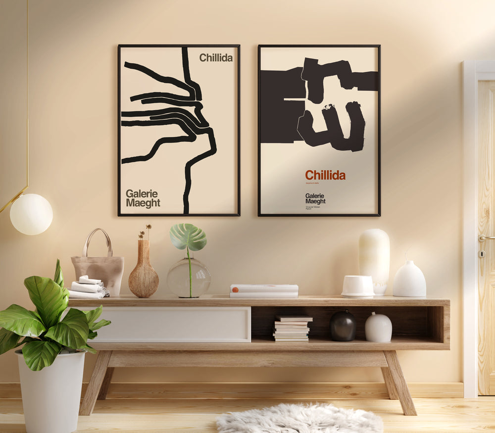 Chillida Galerie Maeght Wall Art Pair,living room,gallery wall,black border