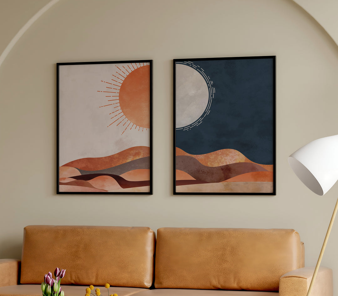 Desert Moon Set of 2 Prints,living room,black border