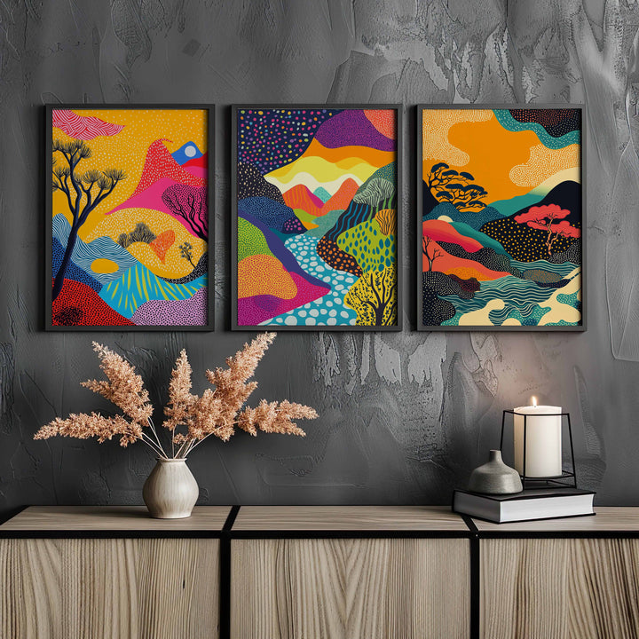 Japanese Abstract Pop Art Trio,living room,black border