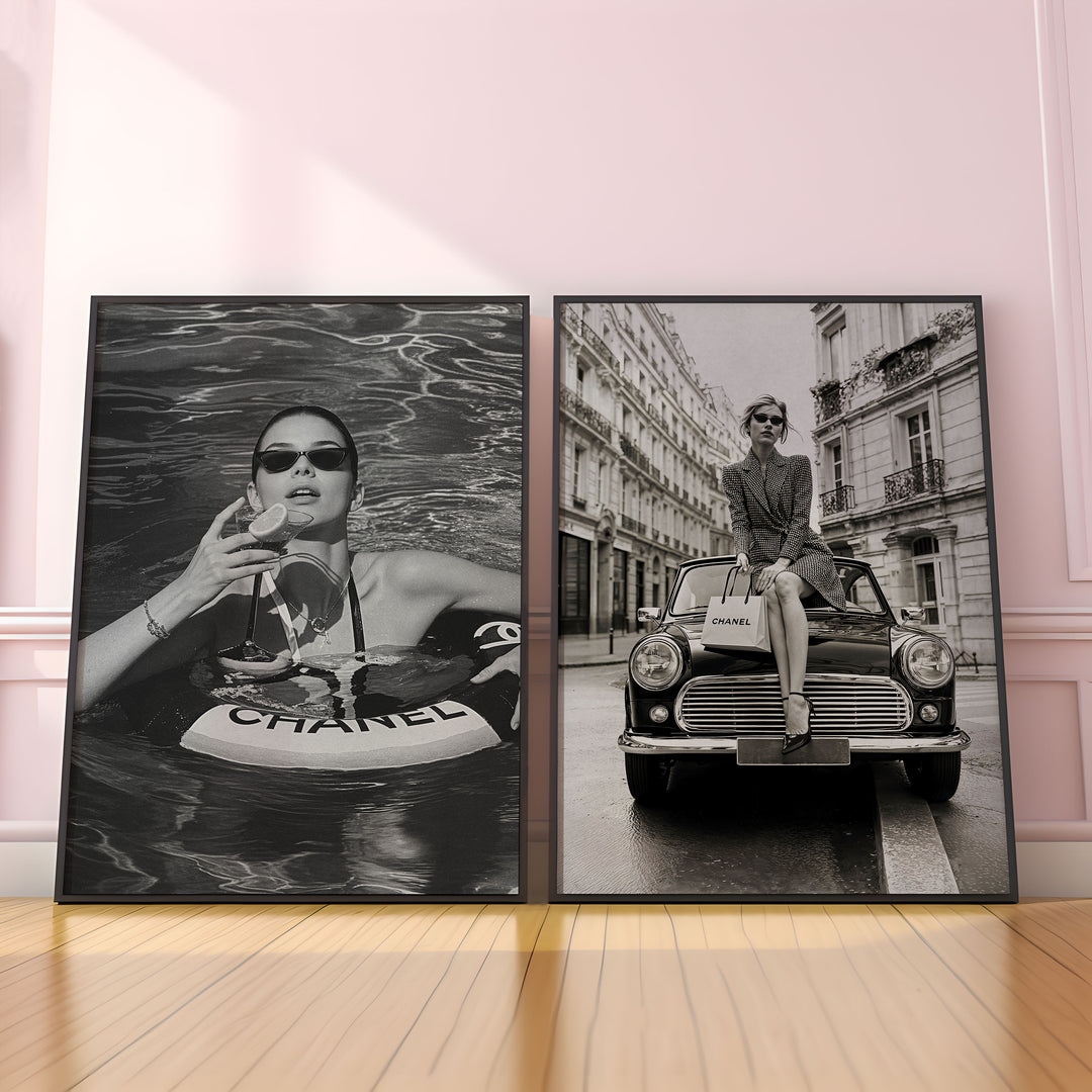 Chanel Fashion Modern Set of 2 Wall Art Photography,gallery wall,black border