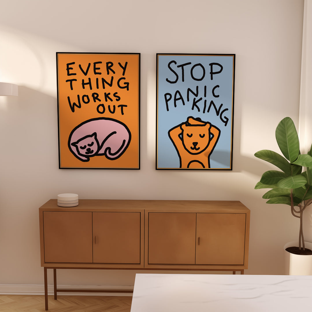 Everything Works Out Cat Sleeping Print by Luc,livingrooom,black                                                                                                                                                                                                                                                                                                                                                                                                                      border