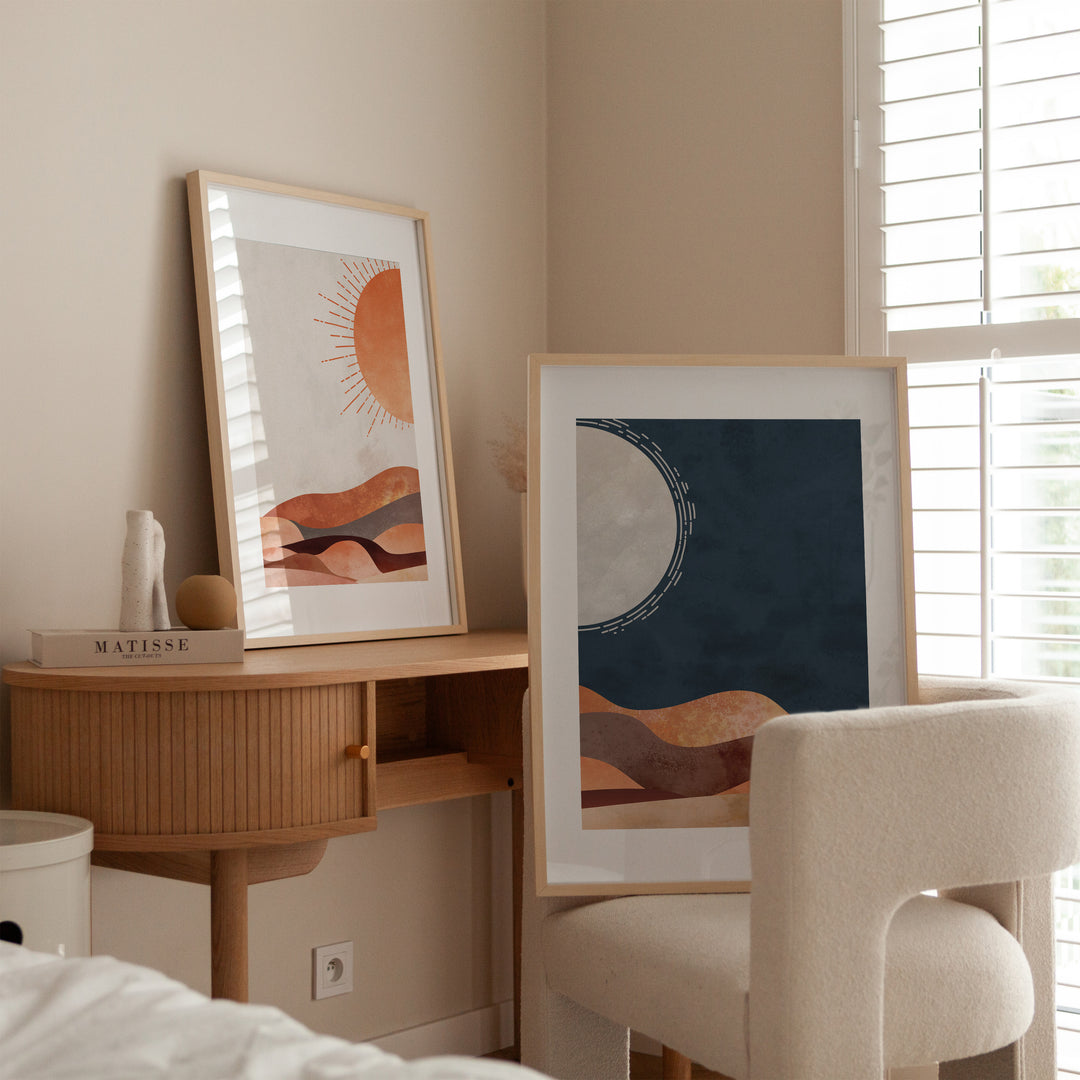 Desert Moon Set of 2 Prints,living room,timber border