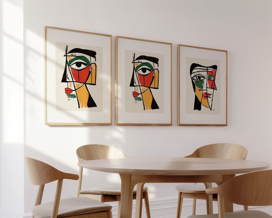 Geometric Portraits Set of 3,gallery wall,timber border