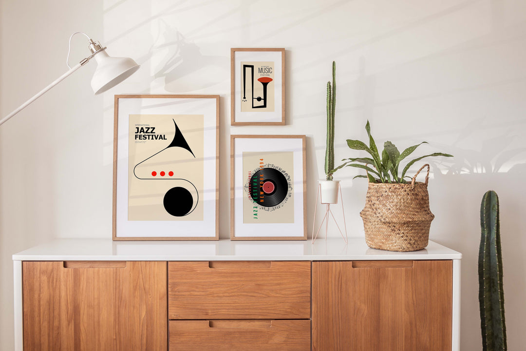 Jazz Vintage Festival Trio Music Prints,living room,timber border