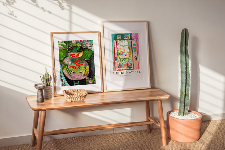 Henri Matisse Open Window & Goldfish Pair,livining room,gallery wall,timber border